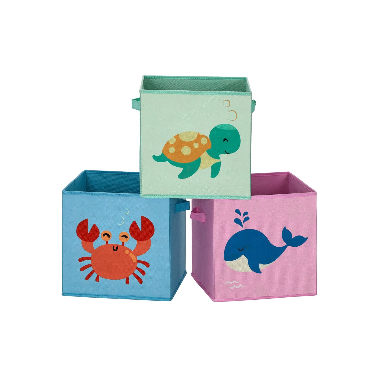 SONGMICS Storage Boxes, Set of 3, Toy Organiser Boxes, Foldable Storage Cubes with Handles, for Kid’s Room, Playroom, Bedroom, 30 x 30 x 30 cm, Animal Theme, Blue, Green and Pink RFB075P01 1 SONGMICS Storage Boxes, Set of 3, Toy Organiser Boxes, Foldable Storage Cubes with Handles, for Kid’s Room, Playroom, Bedroom, 30 x 30 x 30 cm, Animal Theme, Blue, Green and Pink RFB075P01