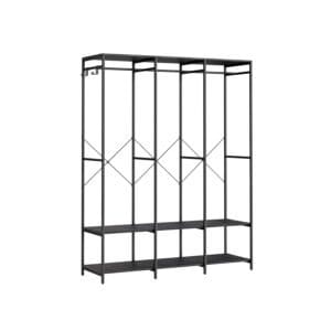Tøjstativ, knagerække, garderobe med tøjstang, hylder, 40 x 141 x 180 cm, ibenholtsort