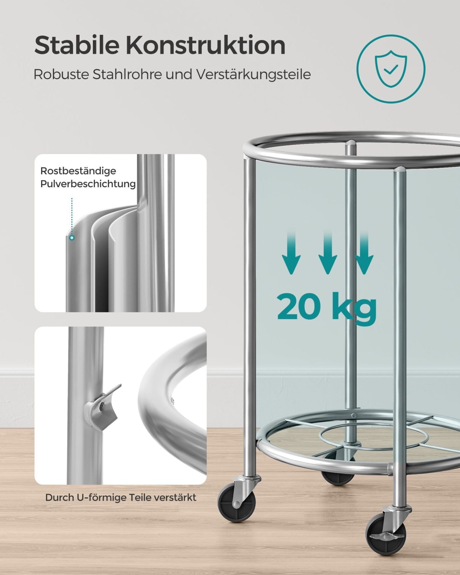 SONGMICS Laundry Basket on Wheels, Laundry Trolley 110L, Round Laundry Hamper with Steel Frame and Removable Bag, 4 Castors and 2 Brakes, Grey and Silver RLS002G01 7 SONGMICS Laundry Basket on Wheels, Laundry Trolley 110L, Round Laundry Hamper with Steel Frame and Removable Bag, 4 Castors and 2 Brakes, Grey and Silver RLS002G01 - Billede 7