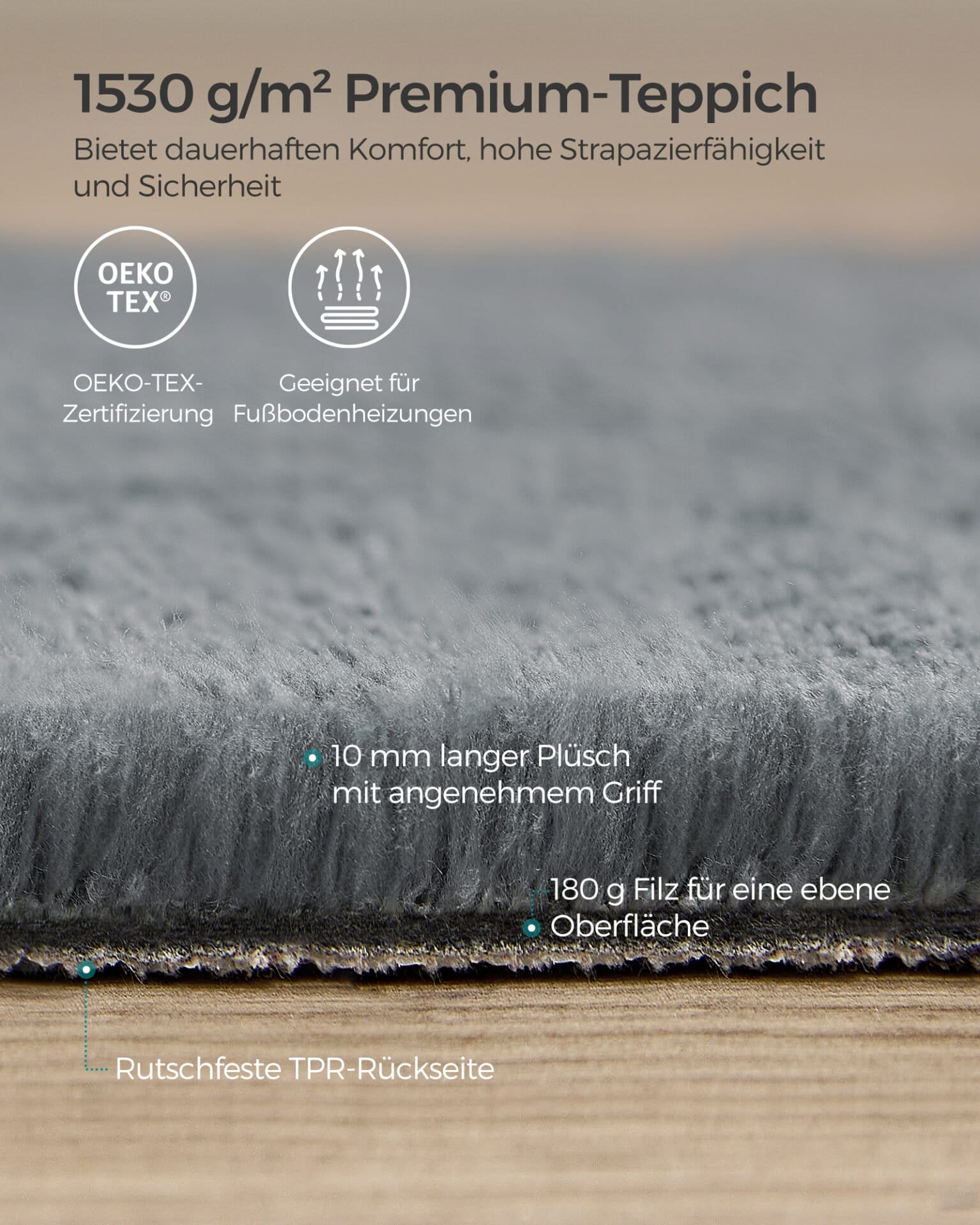 SONGMICS Rug, 160 x 230 cm, Non-Slip Rug, Home Decor, for Living Room, Bedroom, Nursery, Machine Washable, Modern Style, Dove Gray TAR013G01 4 SONGMICS Rug, 160 x 230 cm, Non-Slip Rug, Home Decor, for Living Room, Bedroom, Nursery, Machine Washable, Modern Style, Dove Gray TAR013G01 - Billede 4