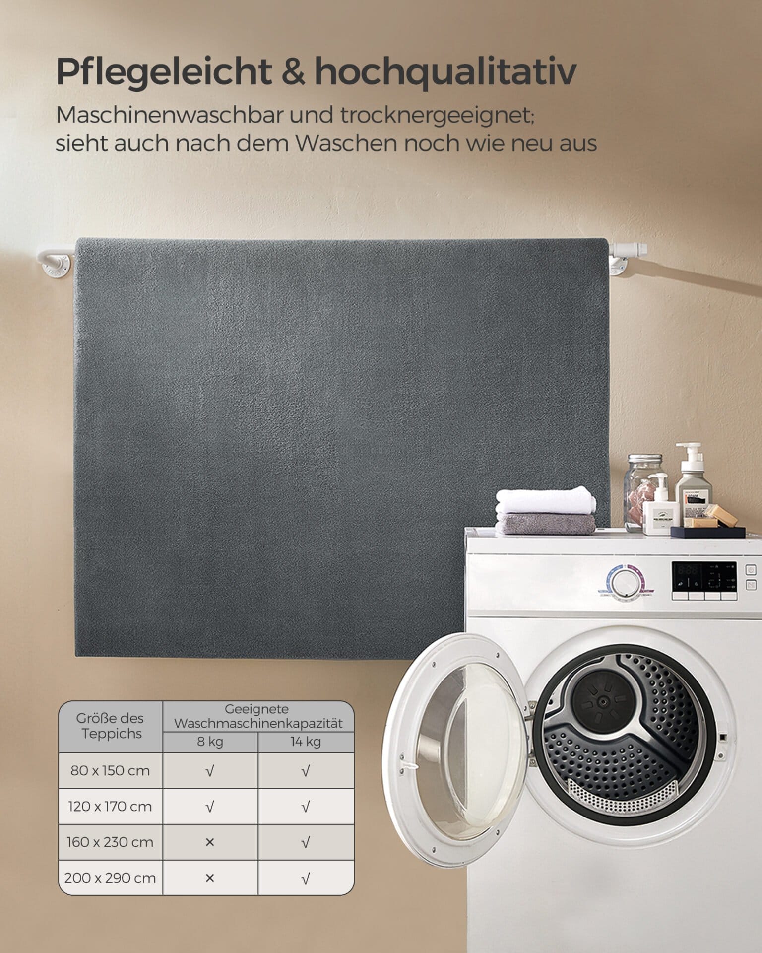 SONGMICS Rug, 160 x 230 cm, Non-Slip Rug, Home Decor, for Living Room, Bedroom, Nursery, Machine Washable, Modern Style, Dove Gray TAR013G01 6 SONGMICS Rug, 160 x 230 cm, Non-Slip Rug, Home Decor, for Living Room, Bedroom, Nursery, Machine Washable, Modern Style, Dove Gray TAR013G01 - Billede 6
