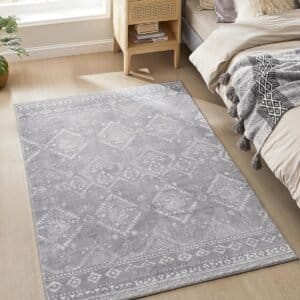 SONGMICS HOME Area Rug, 120 x 170 cm Rug for Bedroom, Living Room Rug, Non-Slip Carpet, Home Decor, for Living Room, Machine Washable, Boho Style, Light Grey TAR027G01