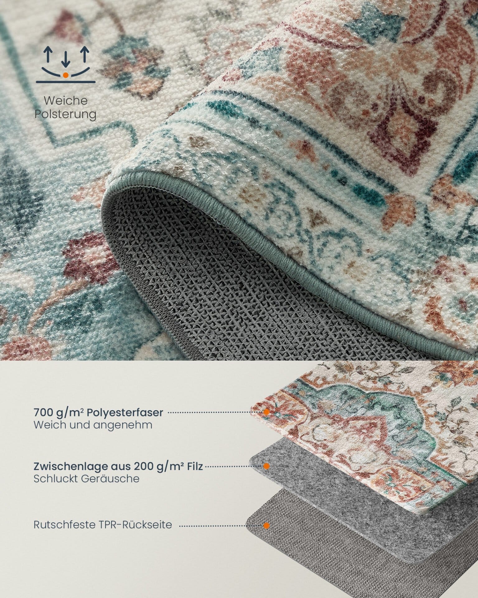 Tæppe, 120 x 170 cm tæppe til soveværelse, stuetæppe, skridsikkert tæppe, Cappuccino Beige 5 Tæppe, 120 x 170 cm tæppe til soveværelse, stuetæppe, skridsikkert tæppe, Cappuccino Beige - Billede 5
