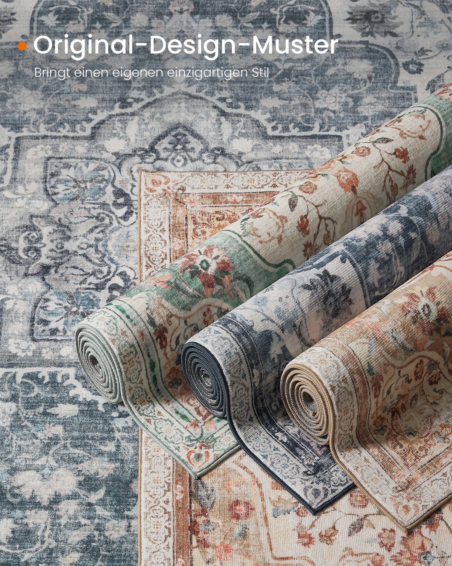 SONGMICS HOME Rug 120 x 170 cm Living Room Rug Non Slip Rug Traditional Vintage Style Living Room Kitchen Hallway Dining Room Machine Washable Dove Grey TAR032G01 2 SONGMICS HOME Rug 120 x 170 cm Living Room Rug Non Slip Rug Traditional Vintage Style Living Room Kitchen Hallway Dining Room Machine Washable Dove Grey TAR032G01 - Billede 2