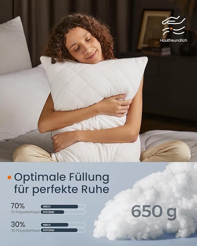 Pudesæt med 2, vendbar 80 x 40 cm, kølende blødt betræk, 650 g fyld, Cloud White 5 Pudesæt med 2, vendbar 80 x 40 cm, kølende blødt betræk, 650 g fyld, Cloud White - Billede 5