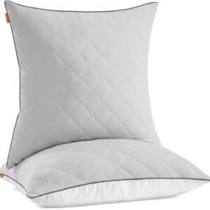 Sæt med 2 puder, vendbare 80 x 80 cm, kølende blødt betræk, 1200 g fyld, duegrå