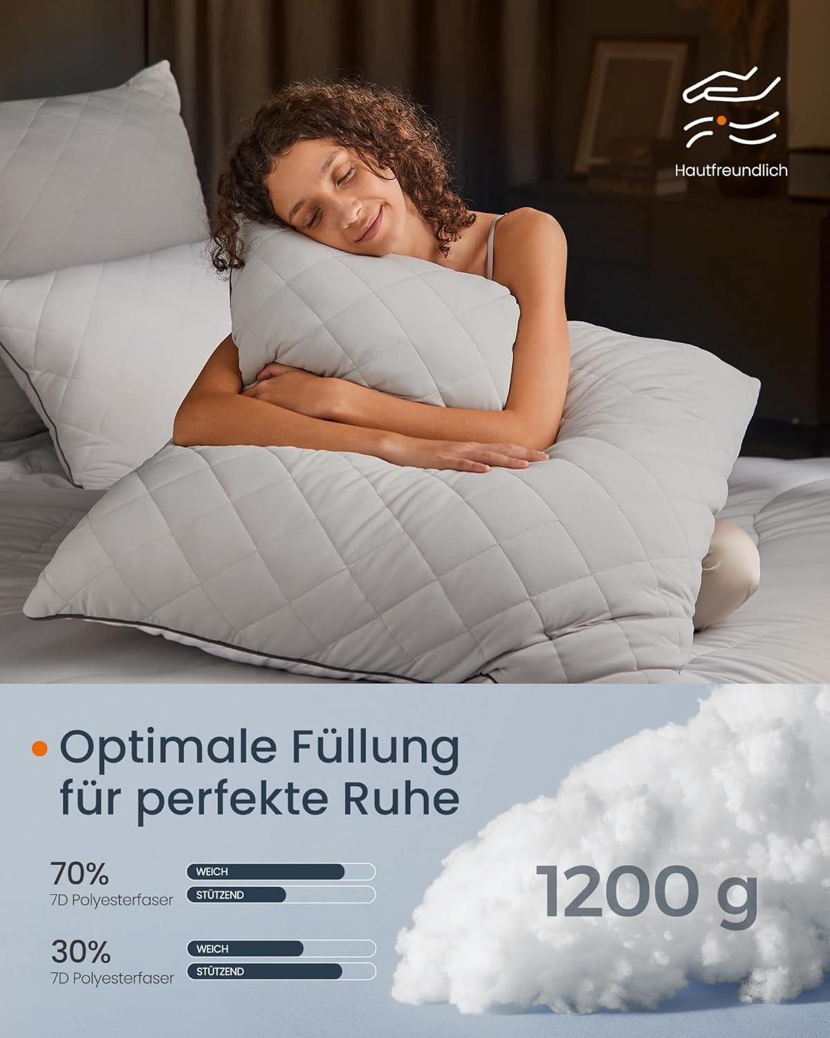 Sæt med 2 puder, vendbare 80 x 80 cm, kølende blødt betræk, 1200 g fyld, duegrå 5 Sæt med 2 puder, vendbare 80 x 80 cm, kølende blødt betræk, 1200 g fyld, duegrå - Billede 5