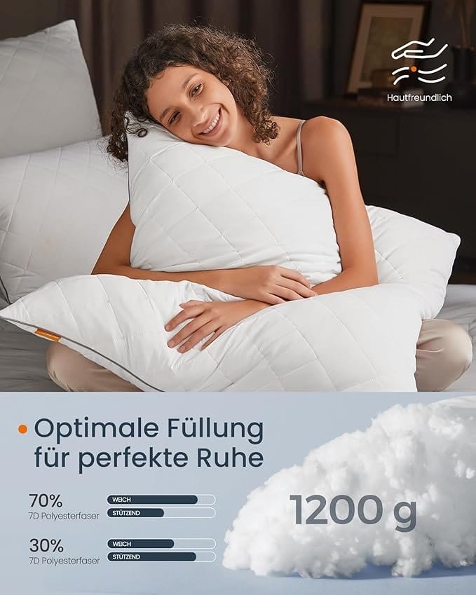 Pudesæt med 2, vendbar 80 x 80 cm, kølende blødt betræk, 1200 g fyld, Cloud White 5 Pudesæt med 2, vendbar 80 x 80 cm, kølende blødt betræk, 1200 g fyld, Cloud White - Billede 5