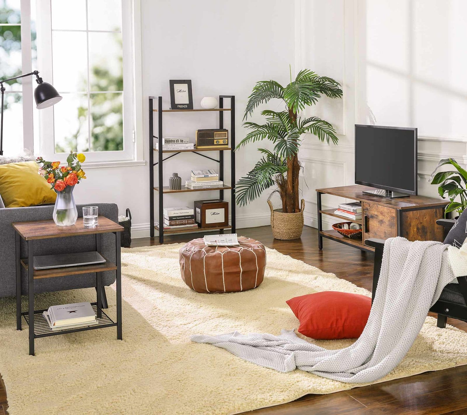 VASAGLE TV Stand, TV Table for TV up to 70 Inches, with Shelves, Steel Frame, Living Room, Bedroom Furniture, Greige and Black LTV095B02 4 VASAGLE TV Stand, TV Table for TV up to 70 Inches, with Shelves, Steel Frame, Living Room, Bedroom Furniture, Greige and Black LTV095B02 - Billede 4