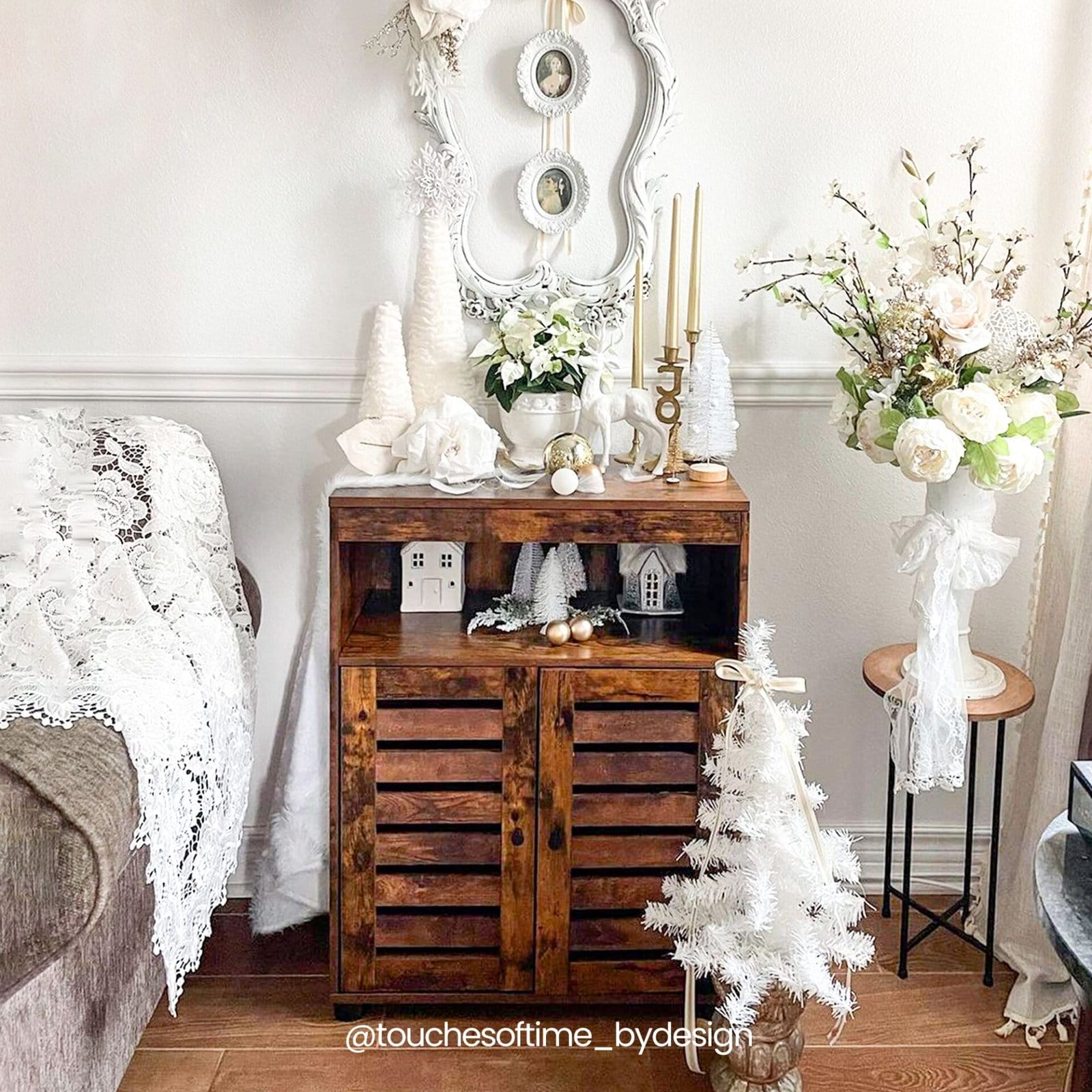 VASAGLE Bathroom Cabinet, Storage Cupboard, Rustic Chic Style, 60 x 30 x 80 cm, with Louvred Doors, Open Compartments, Adjustable Shelf, Rustic Brown BBK44BX 3 VASAGLE Bathroom Cabinet, Storage Cupboard, Rustic Chic Style, 60 x 30 x 80 cm, with Louvred Doors, Open Compartments, Adjustable Shelf, Rustic Brown BBK44BX - Billede 3