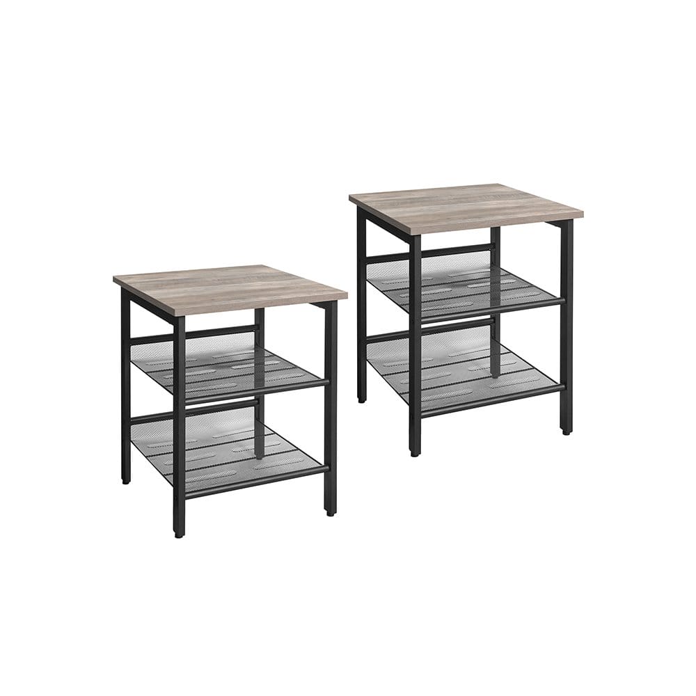 VASAGLE Side Table Set, Nightstand, Set of 2 Industrial Bedside Tables, with Adjustable Mesh Shelves, Living Room, Bedroom, Hallway, Office, Stable, Greige and Black LET024B02 1 VASAGLE Side Table Set, Nightstand, Set of 2 Industrial Bedside Tables, with Adjustable Mesh Shelves, Living Room, Bedroom, Hallway, Office, Stable, Greige and Black LET024B02