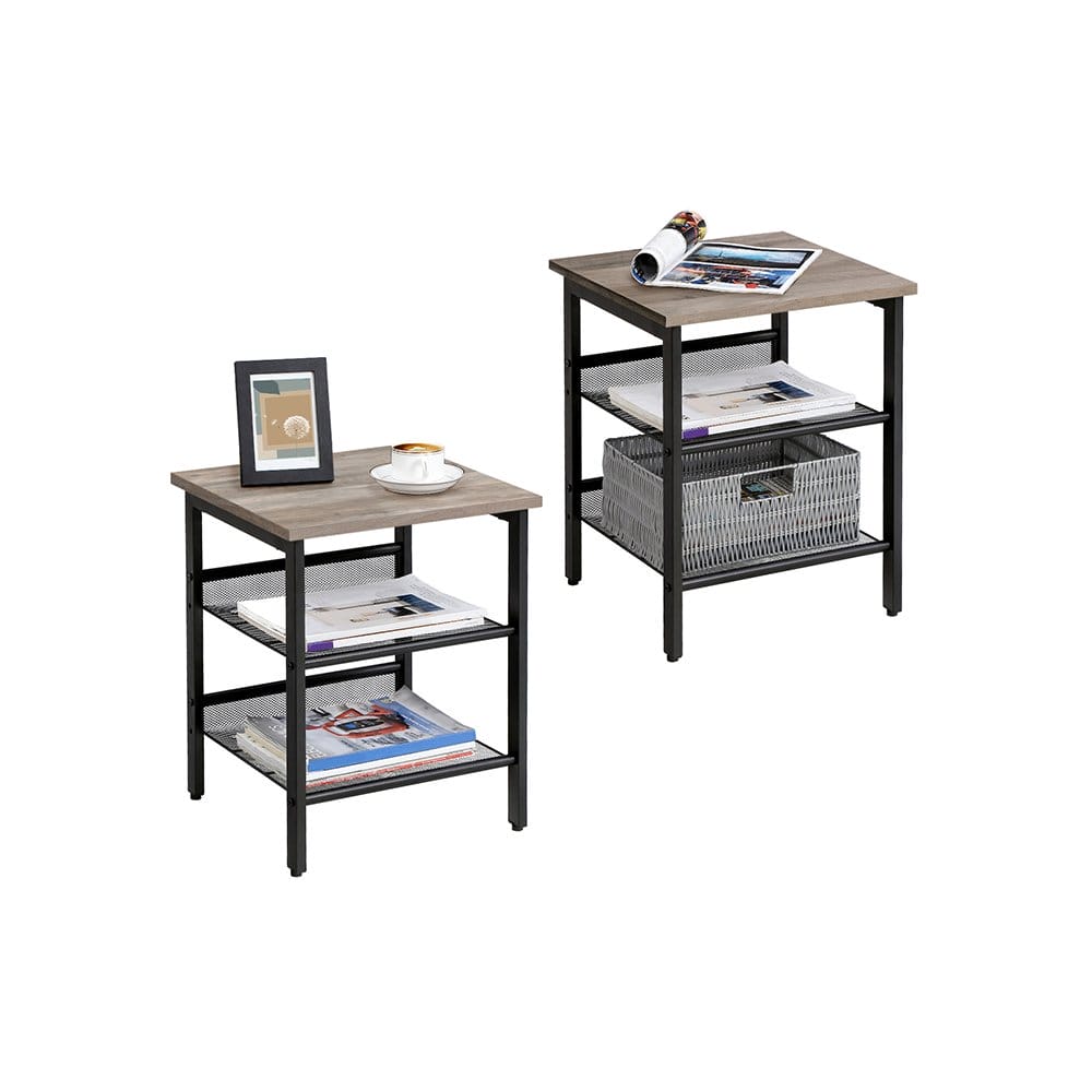 VASAGLE Side Table Set, Nightstand, Set of 2 Industrial Bedside Tables, with Adjustable Mesh Shelves, Living Room, Bedroom, Hallway, Office, Stable, Greige and Black LET024B02 2 VASAGLE Side Table Set, Nightstand, Set of 2 Industrial Bedside Tables, with Adjustable Mesh Shelves, Living Room, Bedroom, Hallway, Office, Stable, Greige and Black LET024B02 - Billede 2