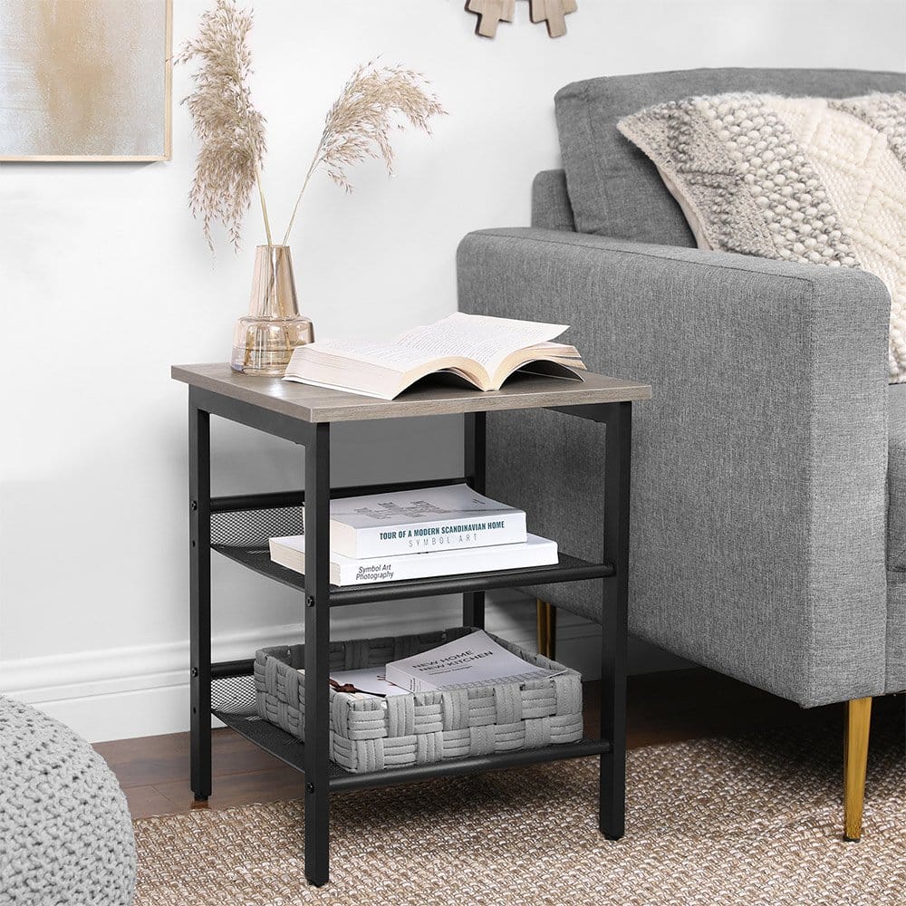 VASAGLE Side Table Set, Nightstand, Set of 2 Industrial Bedside Tables, with Adjustable Mesh Shelves, Living Room, Bedroom, Hallway, Office, Stable, Greige and Black LET024B02 3 VASAGLE Side Table Set, Nightstand, Set of 2 Industrial Bedside Tables, with Adjustable Mesh Shelves, Living Room, Bedroom, Hallway, Office, Stable, Greige and Black LET024B02 - Billede 3