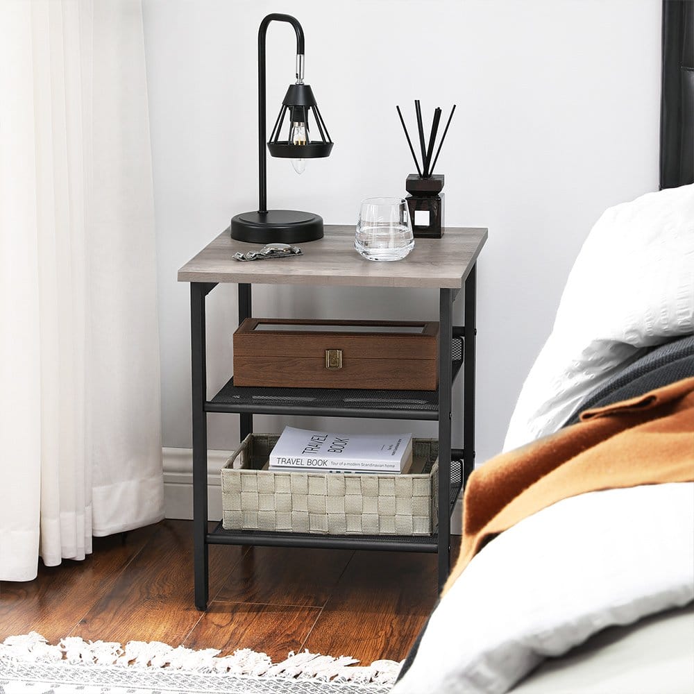 VASAGLE Side Table Set, Nightstand, Set of 2 Industrial Bedside Tables, with Adjustable Mesh Shelves, Living Room, Bedroom, Hallway, Office, Stable, Greige and Black LET024B02 4 VASAGLE Side Table Set, Nightstand, Set of 2 Industrial Bedside Tables, with Adjustable Mesh Shelves, Living Room, Bedroom, Hallway, Office, Stable, Greige and Black LET024B02 - Billede 4