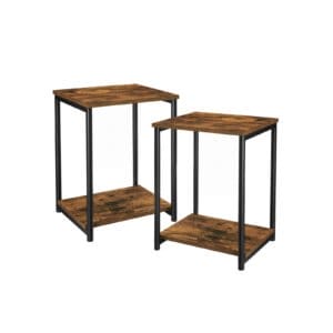 VASAGLE Side Tables, Set of 2 Bedside Tables, End Tables with Storage Shelf, Steel Frame, for Living Room, Sitting Room, Bedroom, Industrial, Rustic Brown and Black LET272B01