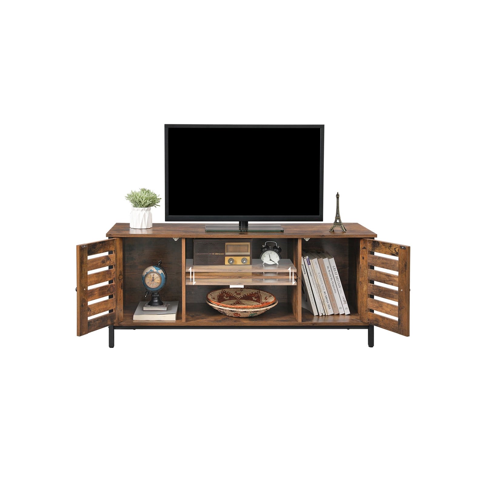 VASAGLE TV Stand, TV Console Unit with Shelves, Cabinet with Storage, Louvred Doors, for Living Room, Entertainment Room, Rustic Brown and Black LTV43BX 2 VASAGLE TV Stand, TV Console Unit with Shelves, Cabinet with Storage, Louvred Doors, for Living Room, Entertainment Room, Rustic Brown and Black LTV43BX - Billede 2