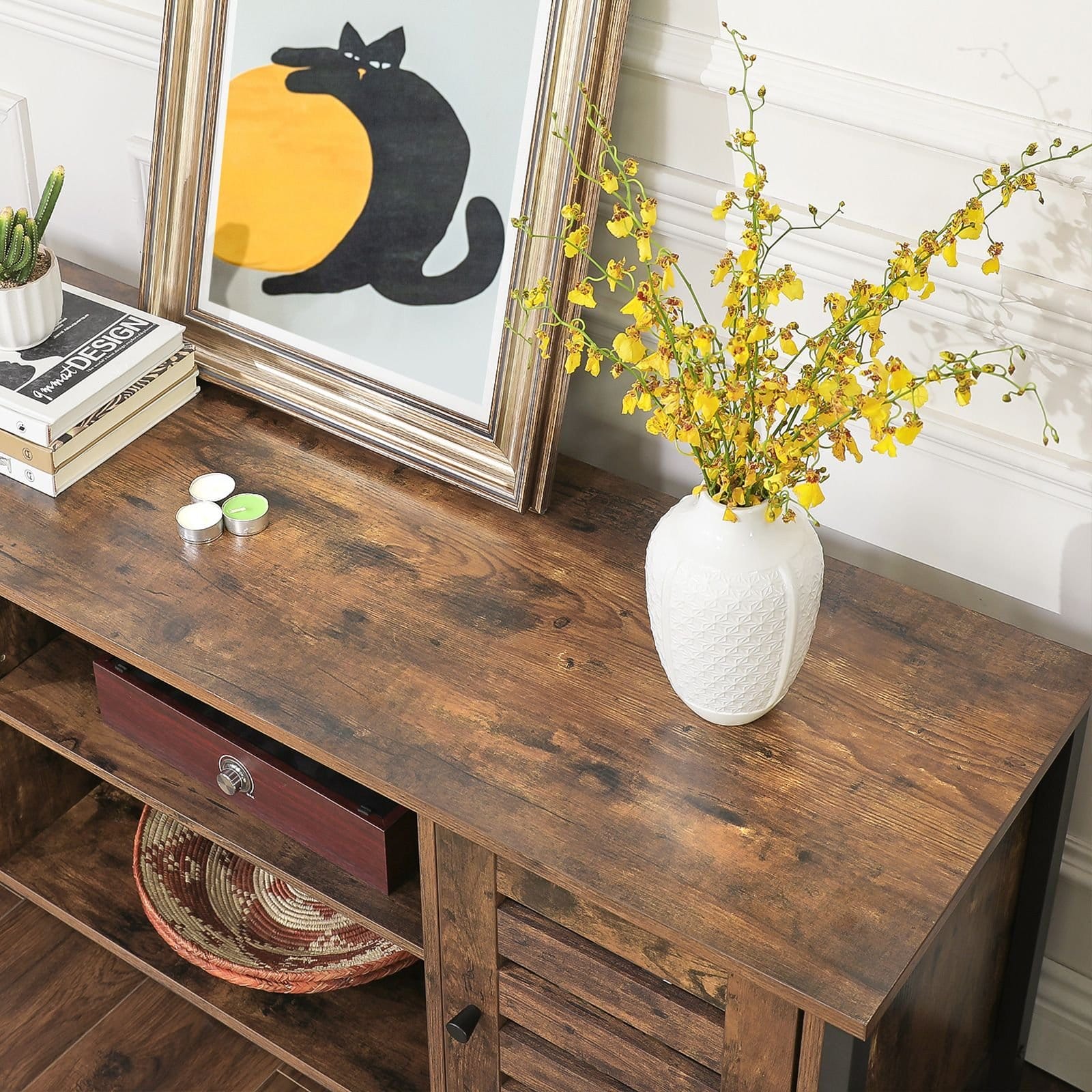 VASAGLE TV Stand, TV Console Unit with Shelves, Cabinet with Storage, Louvred Doors, for Living Room, Entertainment Room, Rustic Brown and Black LTV43BX 5 VASAGLE TV Stand, TV Console Unit with Shelves, Cabinet with Storage, Louvred Doors, for Living Room, Entertainment Room, Rustic Brown and Black LTV43BX - Billede 5