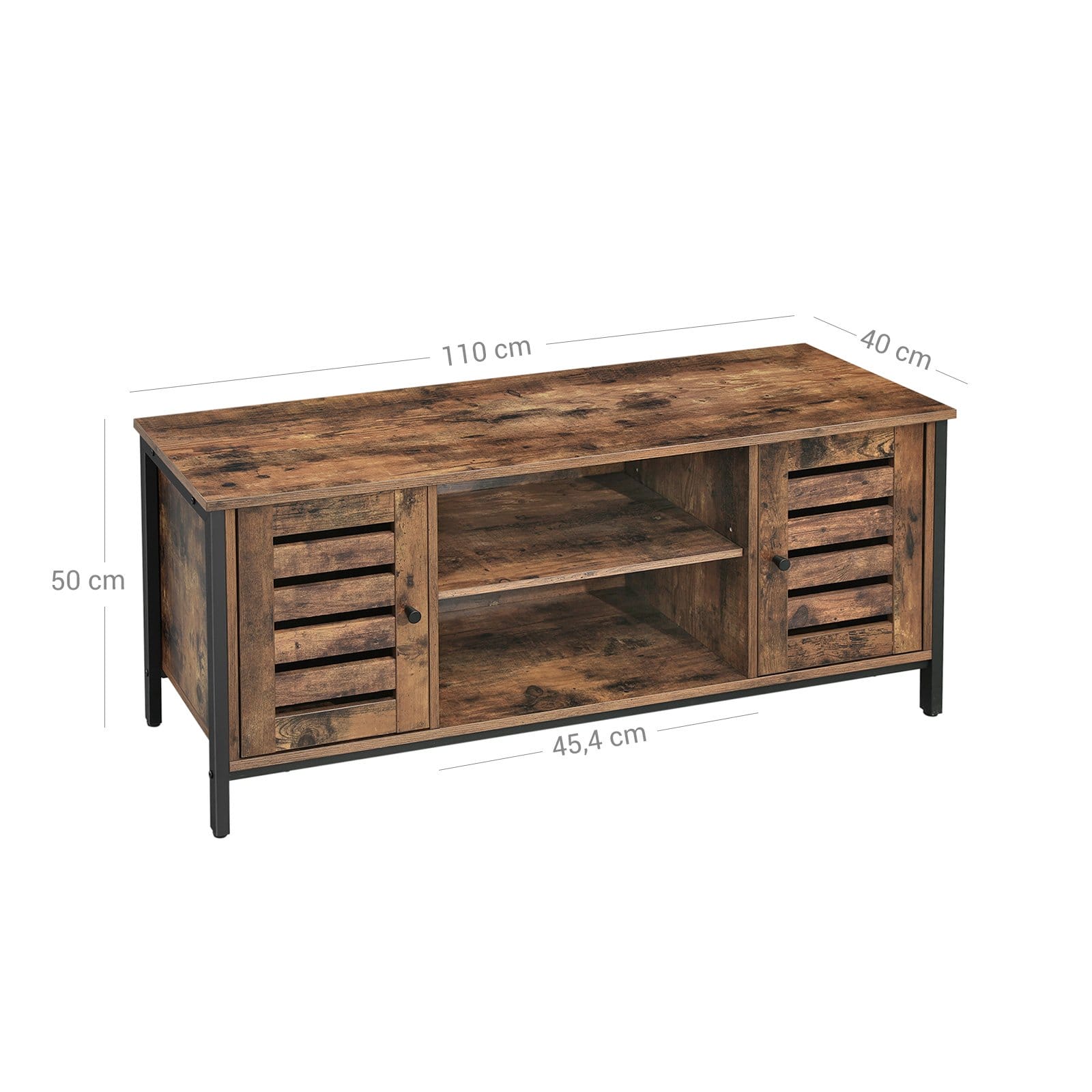 VASAGLE TV Stand, TV Console Unit with Shelves, Cabinet with Storage, Louvred Doors, for Living Room, Entertainment Room, Rustic Brown and Black LTV43BX 7 VASAGLE TV Stand, TV Console Unit with Shelves, Cabinet with Storage, Louvred Doors, for Living Room, Entertainment Room, Rustic Brown and Black LTV43BX - Billede 7