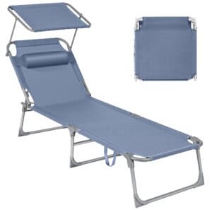 Liggestol, foldbar liggestol, solseng, 193 x 53 x 29 cm, blå