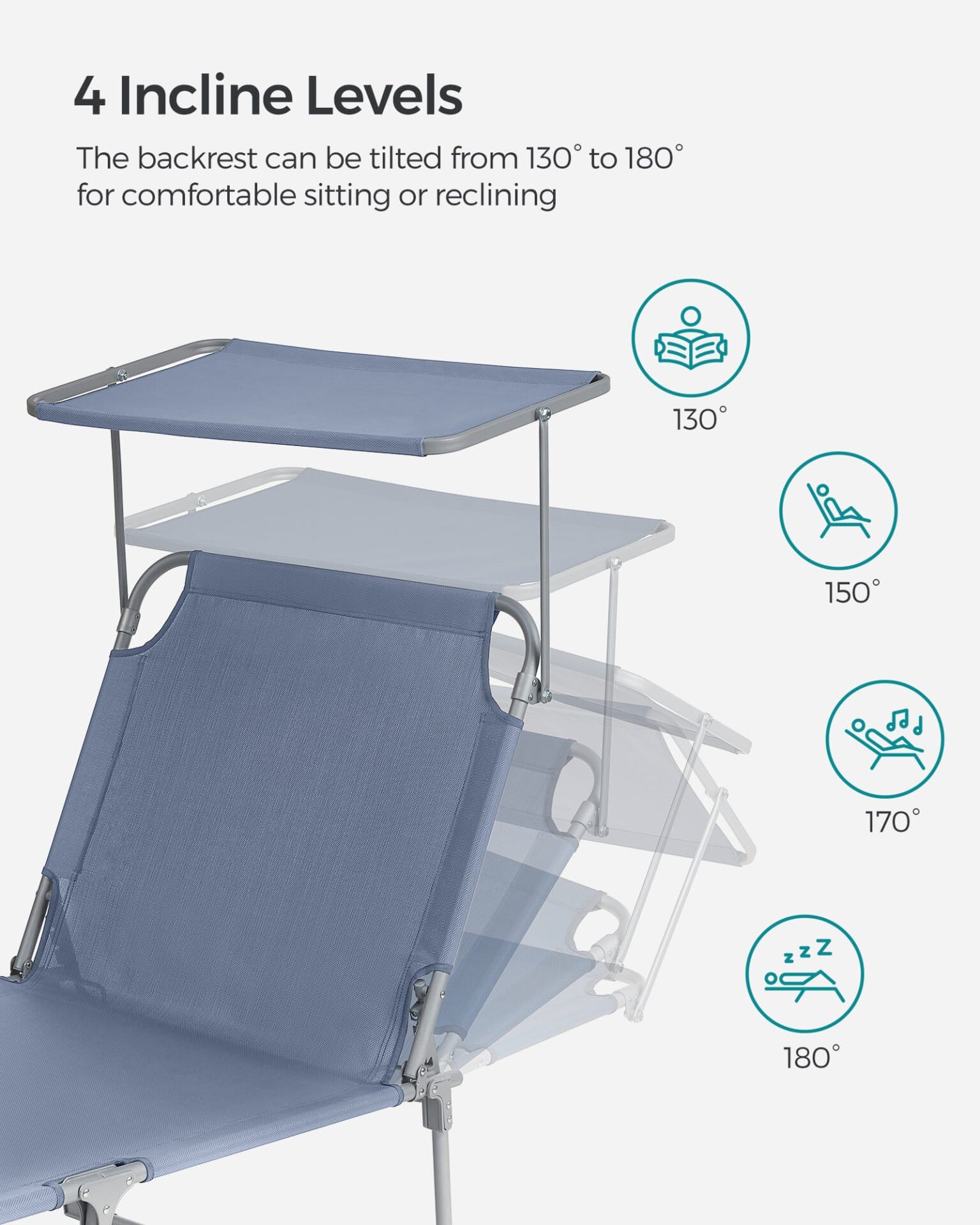 Liggestol, foldbar liggestol, solseng, 193 x 53 x 29 cm, blå 3 Liggestol, foldbar liggestol, solseng, 193 x 53 x 29 cm, blå - Billede 3