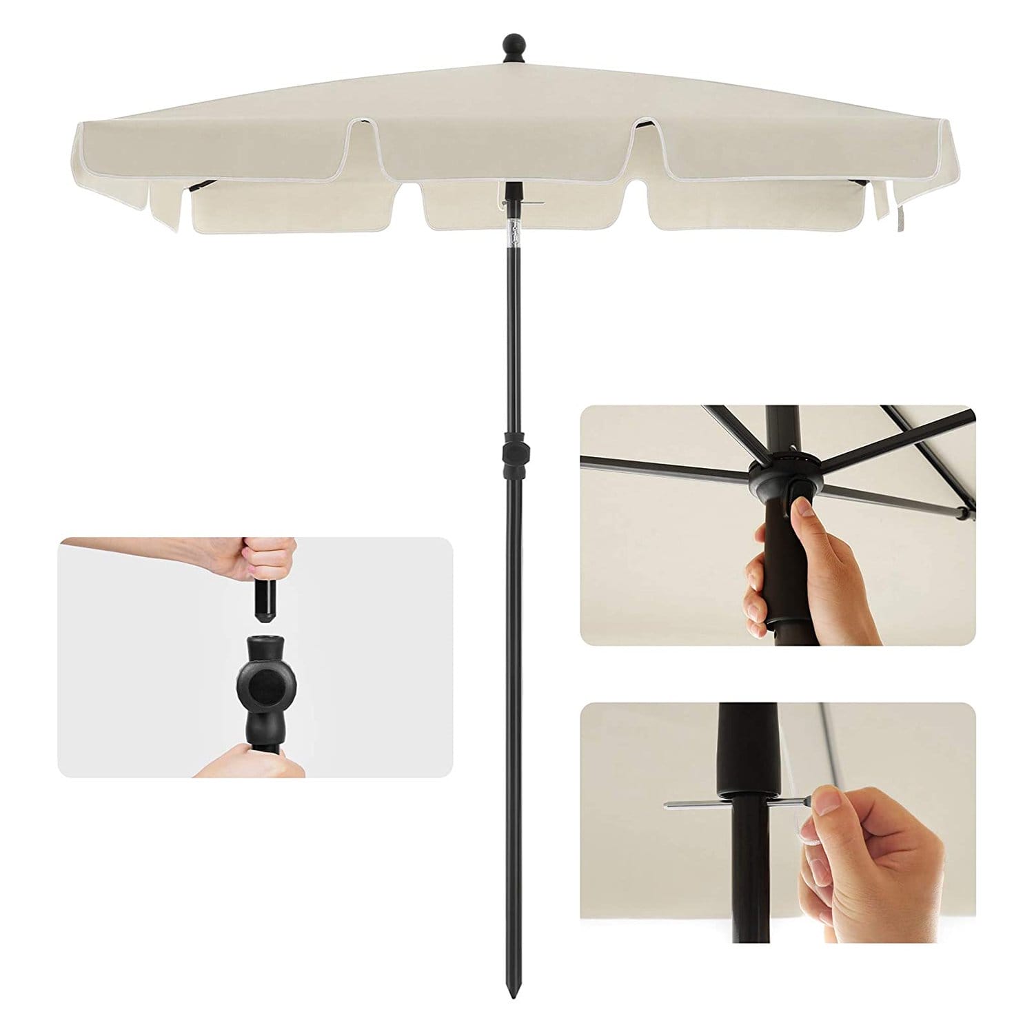 SONGMICS Rectangular Balcony Parasol 2 x 1.25 m, UPF 50+ Protection, Tilting Sunshade, PA-Coated Canopy, Carrying Bag, Garden Terrace, Base Not Included, Beige GPU025M01 7 SONGMICS Rectangular Balcony Parasol 2 x 1.25 m, UPF 50+ Protection, Tilting Sunshade, PA-Coated Canopy, Carrying Bag, Garden Terrace, Base Not Included, Beige GPU025M01 - Billede 7