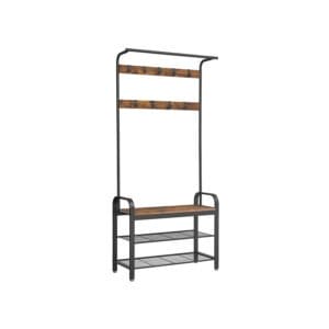 Knagerække med Skoopbevaringsbænk, 4-i-1 Design, 33,7 x 84 x 183 cm, Rustik Brun og Sort