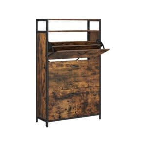 VASAGLE LBS802B01 Shoe Cabinet with 3 Flaps, Shoe Rack, in the Hallway, for 15-24 Pairs of Shoes, Space-Saving, 80 x 30 x 130 cm, Vintage Brown/Black
