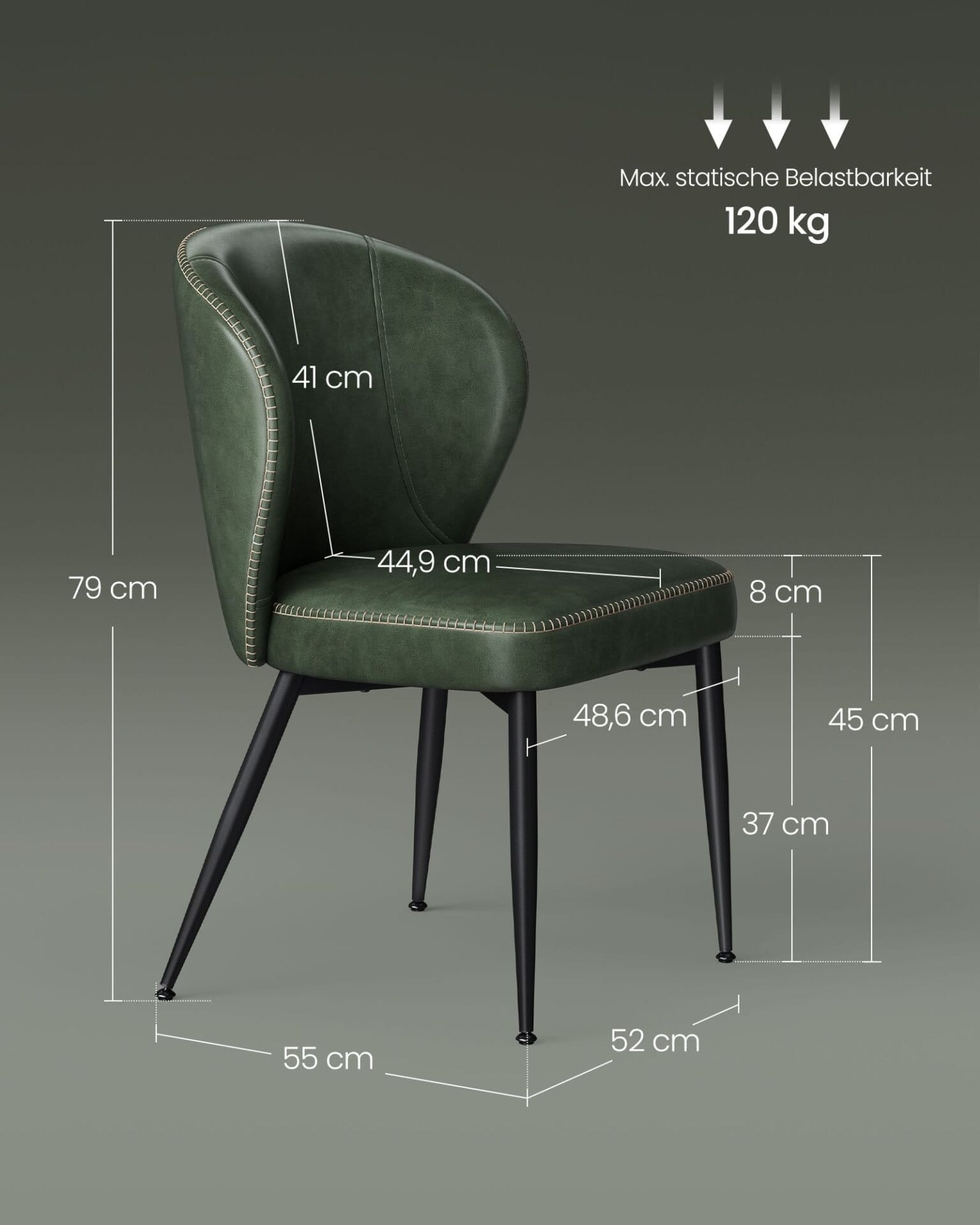 VASAGLE EKHO Collection - Dining Chair, Set of 2, Upholstered Kitchen Chair, PU with Stitching, Mid-Century Modern, Living Room, Reception Room, Restaurant, Forest Green LDC180C02 6 VASAGLE EKHO Collection - Dining Chair, Set of 2, Upholstered Kitchen Chair, PU with Stitching, Mid-Century Modern, Living Room, Reception Room, Restaurant, Forest Green LDC180C02 - Billede 6