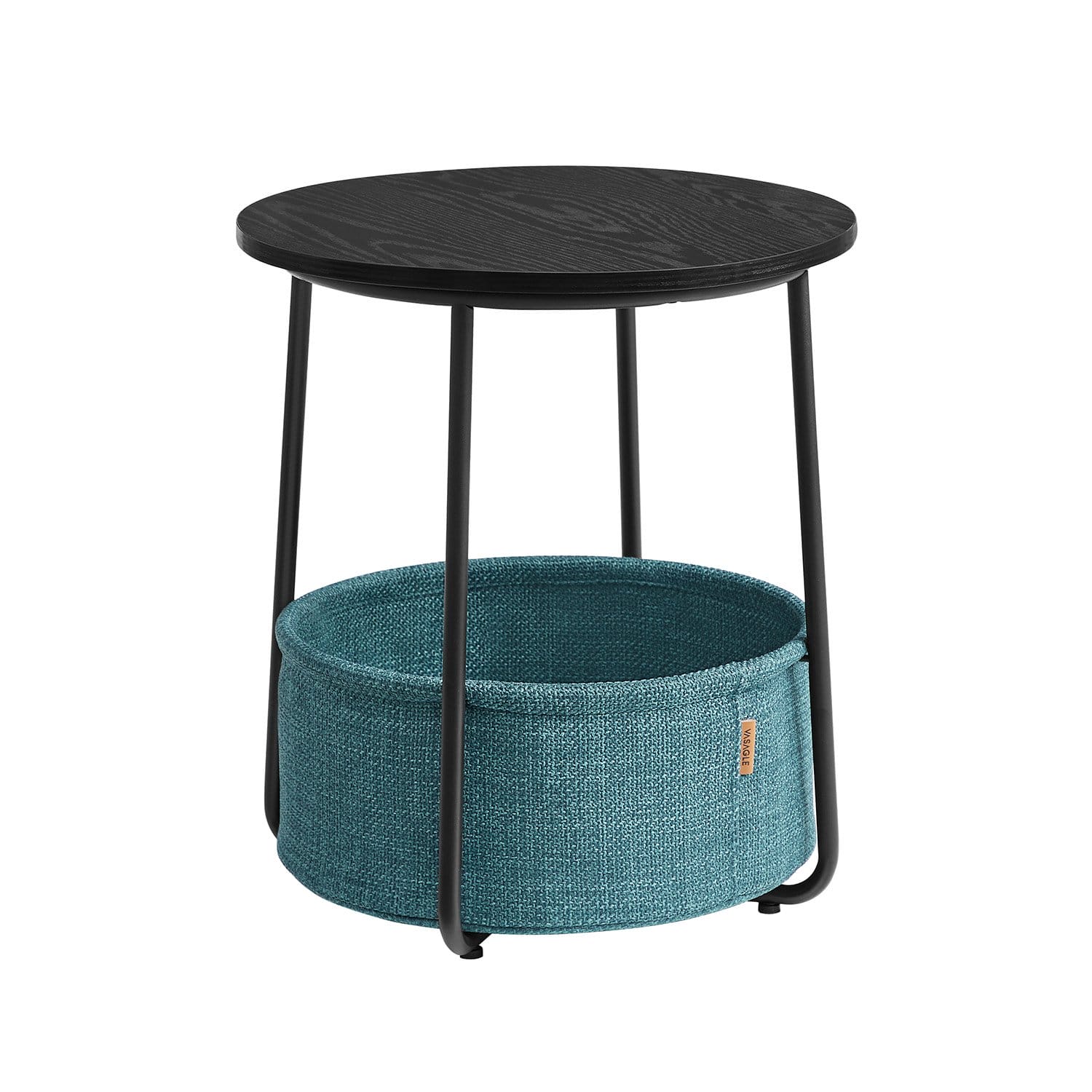VASAGLE Side Table, Round End Table with Fabric Basket, Spacious, for Living Room Bedroom, Bedside Table, Modern Style, Black with Wood Grain and Dark Turquoise LET223B56 1 VASAGLE Side Table, Round End Table with Fabric Basket, Spacious, for Living Room Bedroom, Bedside Table, Modern Style, Black with Wood Grain and Dark Turquoise LET223B56