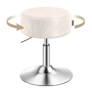Justerbar sminkestol, makeup-stol, 360° drejelig, cremehvid