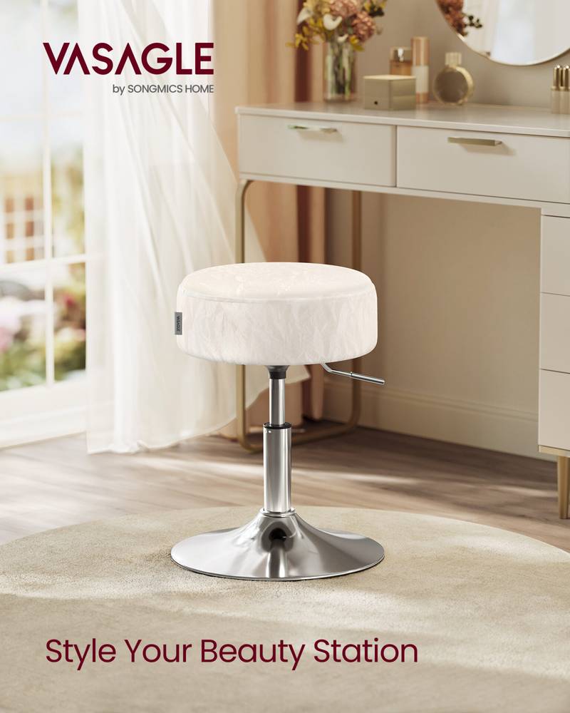 Justerbar sminkestol, makeup-stol, 360° drejelig, cremehvid 2 Justerbar sminkestol, makeup-stol, 360° drejelig, cremehvid - Billede 2