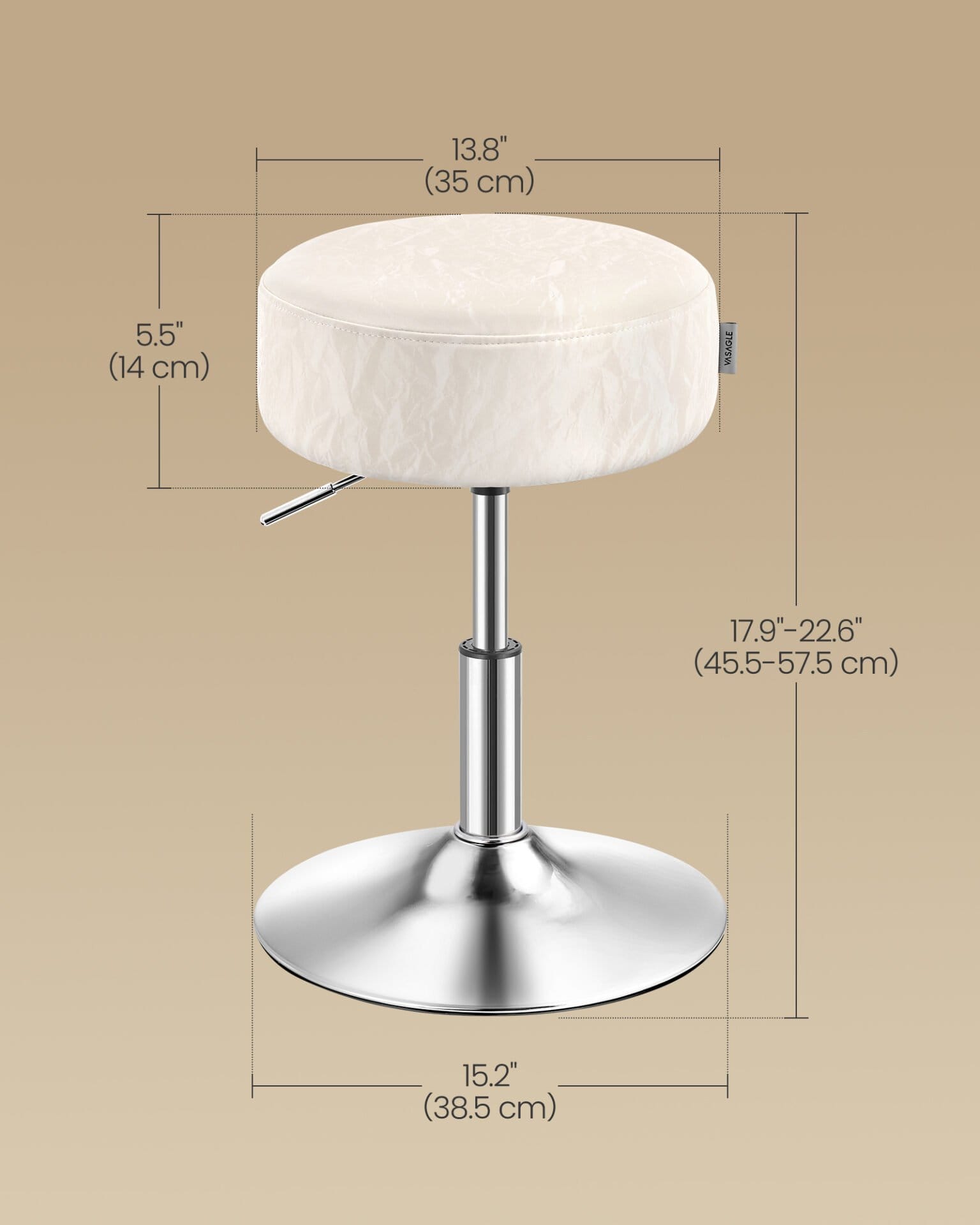 Justerbar sminkestol, makeup-stol, 360° drejelig, cremehvid 6 Justerbar sminkestol, makeup-stol, 360° drejelig, cremehvid - Billede 6