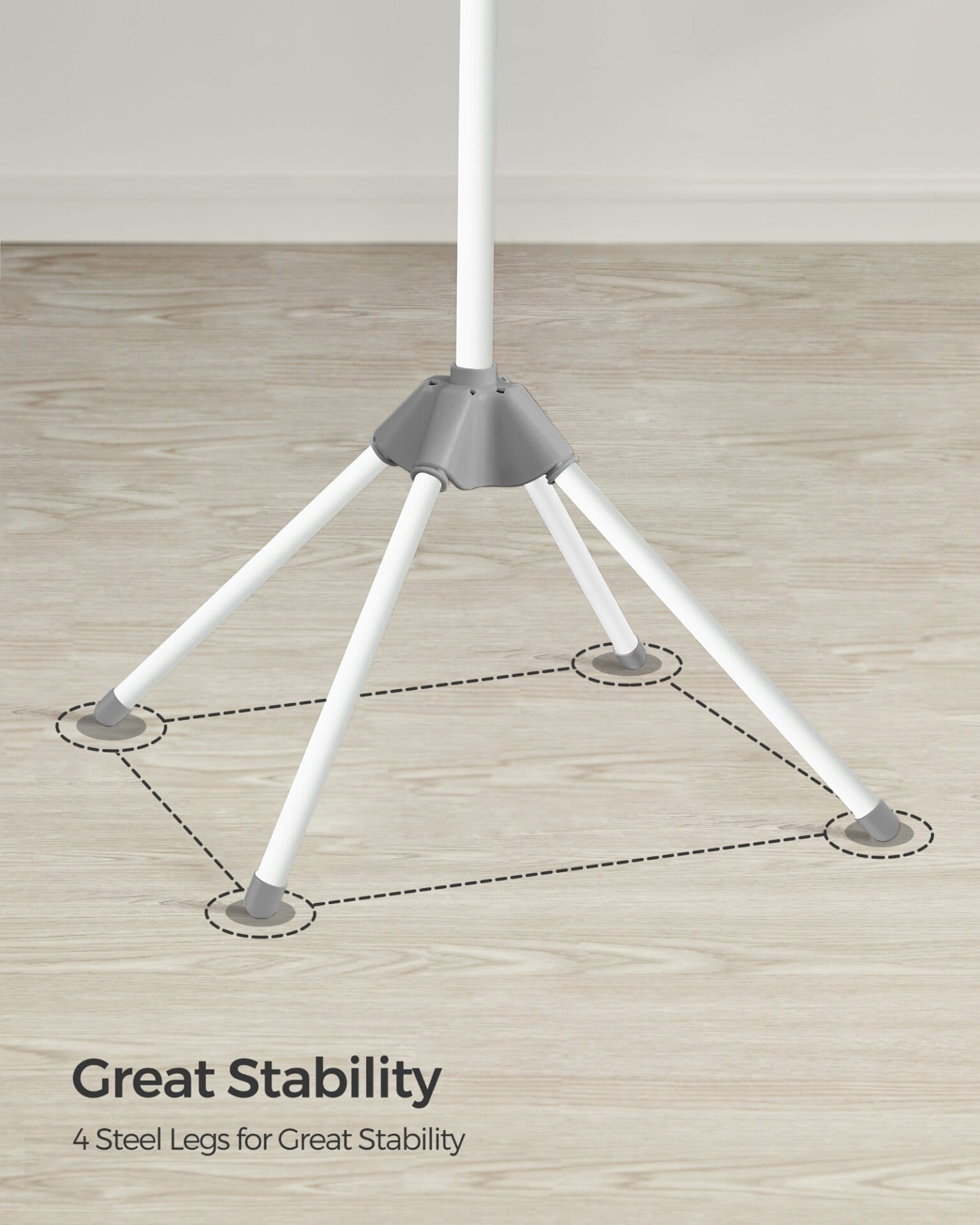 SONGMICS Clothes Airer, Clothes Drying Rack with 3 Rotatable Arms for Hangers, 4-Leg Indoor Folding Laundry Rack, Stainless Steel, for 27 Pieces of Clothes, 150 cm High, Grey and White LLR510G01 5 SONGMICS Clothes Airer, Clothes Drying Rack with 3 Rotatable Arms for Hangers, 4-Leg Indoor Folding Laundry Rack, Stainless Steel, for 27 Pieces of Clothes, 150 cm High, Grey and White LLR510G01 - Billede 5