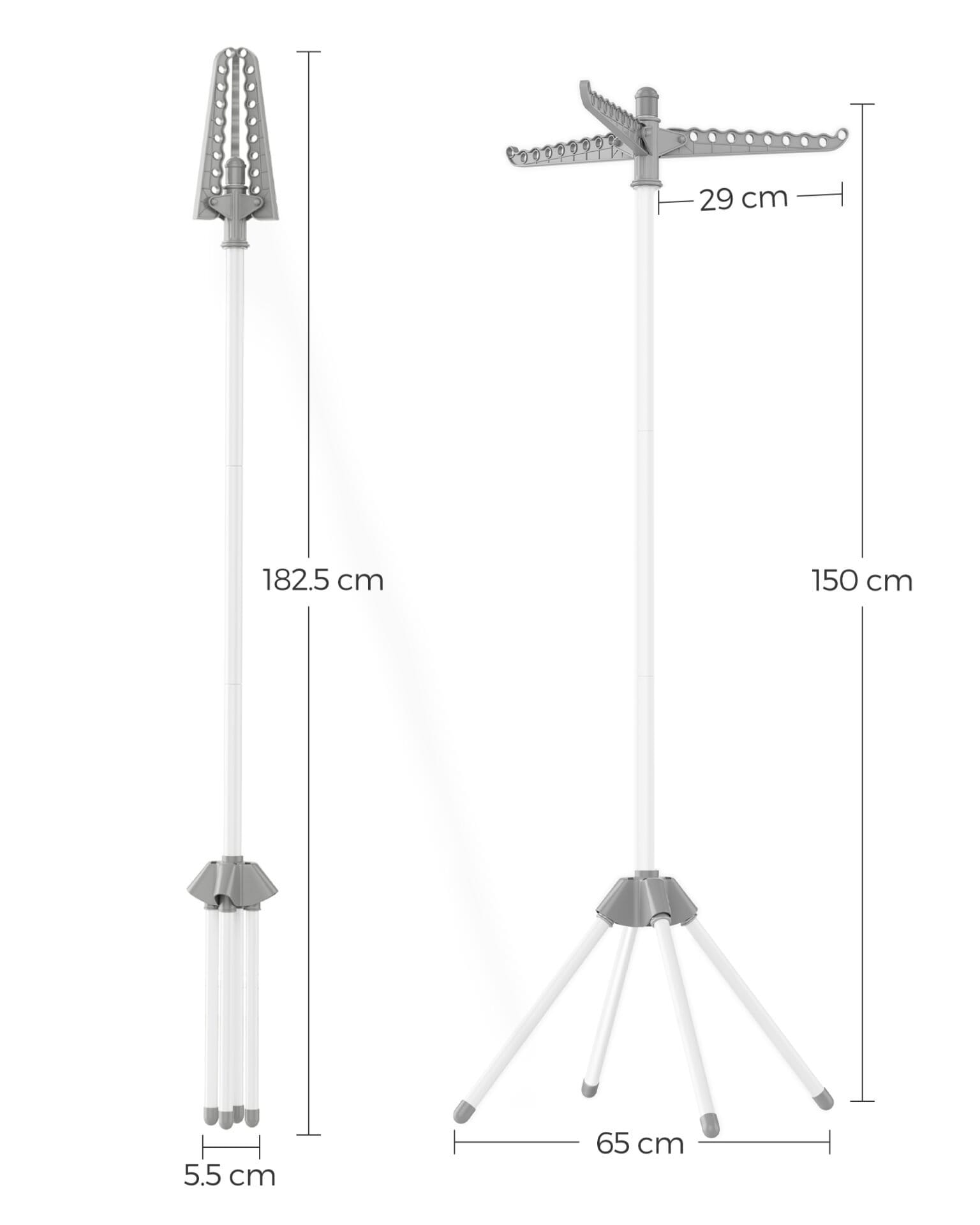 SONGMICS Clothes Airer, Clothes Drying Rack with 3 Rotatable Arms for Hangers, 4-Leg Indoor Folding Laundry Rack, Stainless Steel, for 27 Pieces of Clothes, 150 cm High, Grey and White LLR510G01 6 SONGMICS Clothes Airer, Clothes Drying Rack with 3 Rotatable Arms for Hangers, 4-Leg Indoor Folding Laundry Rack, Stainless Steel, for 27 Pieces of Clothes, 150 cm High, Grey and White LLR510G01 - Billede 6