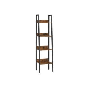 VASAGLE Ladder Shelf, 4-Tier Home Office Bookshelf, Freestanding Storage Shelves, for Living Room Bedroom Kitchen, Steel Frame, Easy to Assemble, Industrial, Rustic Brown and Black LLS108B01