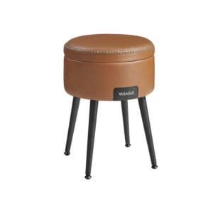Opbevaringspuf, Vanity-skammel, kunstlæder med syninger, Mid Century Modern, karamelbrun