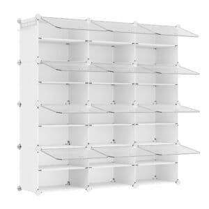 Skohylde, 12-lags skoskab til garderobe og entré, Cloud White og Transparent