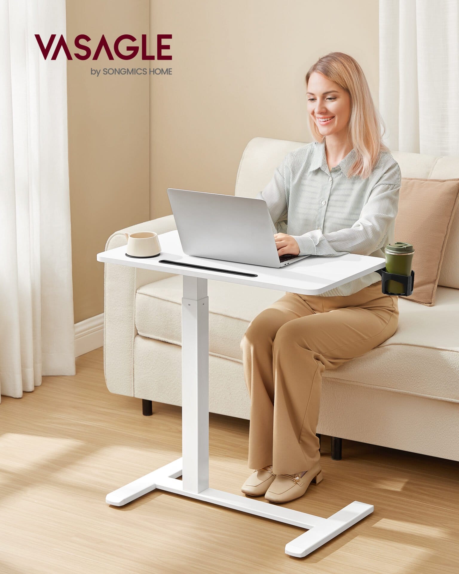 Oversengsbord med hjul, mobilt stående computerbord, 70 x 40 cm bordplade, Cloud White 2 Oversengsbord med hjul, mobilt stående computerbord, 70 x 40 cm bordplade, Cloud White - Billede 2