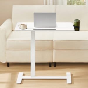 Oversengsbord med hjul, mobilt stående computerbord, 80 x 45 cm bordplade, Cloud White