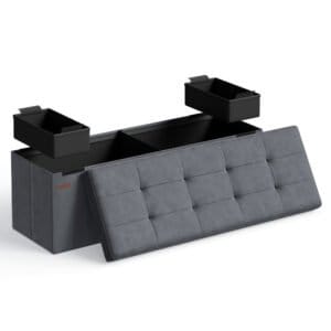Opbevaringspuf, foldbar fløjlsbænk med opbevaring, 15 x 43,3 x 15 tommer, skifergrå
