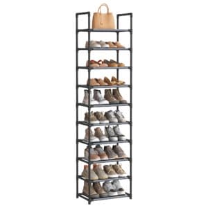 10-etagers skohylde, skostativ, 45 x 28 x 173 cm, metalramme, grå