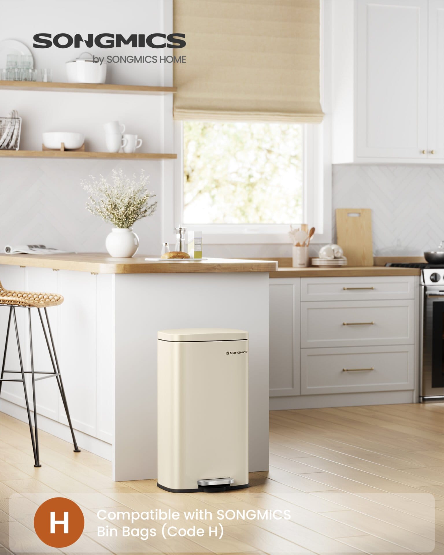 30L køkkenaffaldsspand med blødt lukkende låg og indvendig spand, sandbeige 2 30L køkkenaffaldsspand med blødt lukkende låg og indvendig spand, sandbeige - Billede 2