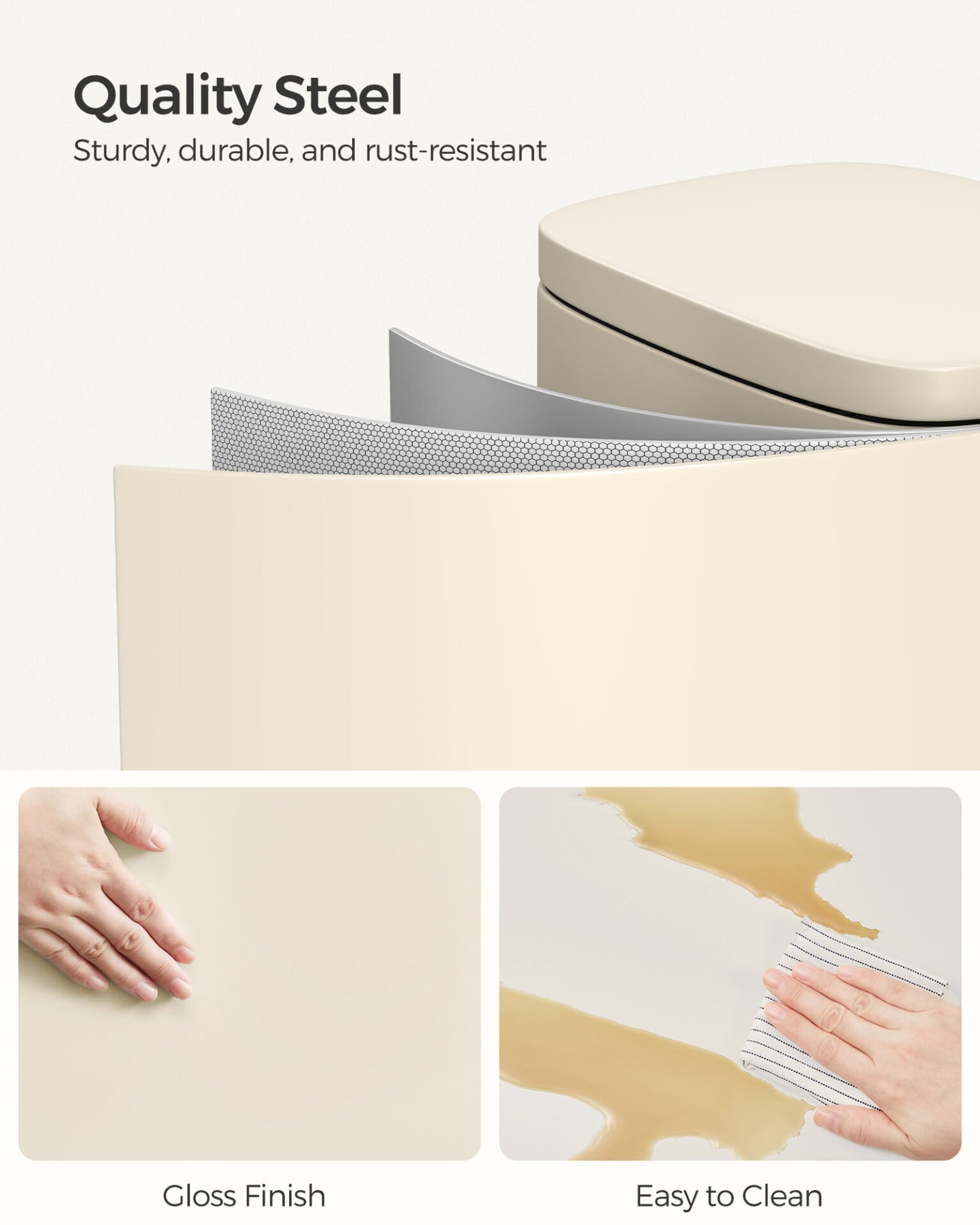 30L køkkenaffaldsspand med blødt lukkende låg og indvendig spand, sandbeige 4 30L køkkenaffaldsspand med blødt lukkende låg og indvendig spand, sandbeige - Billede 4