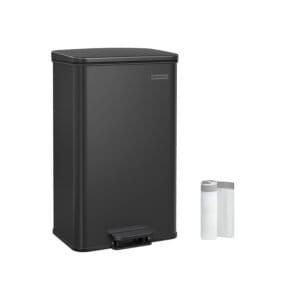 SONGMICS Kitchen Bin, 10.5 Gallon (40L) Rubbish Bin, Large Step Bin with Lid, Steel, Soft Close, 15 Liner Bags Included, Black LTB540B4002