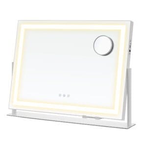Makeupspejl med belysning, 15 LED-pærer, stikkontakt, touch-betjening, mat hvid
