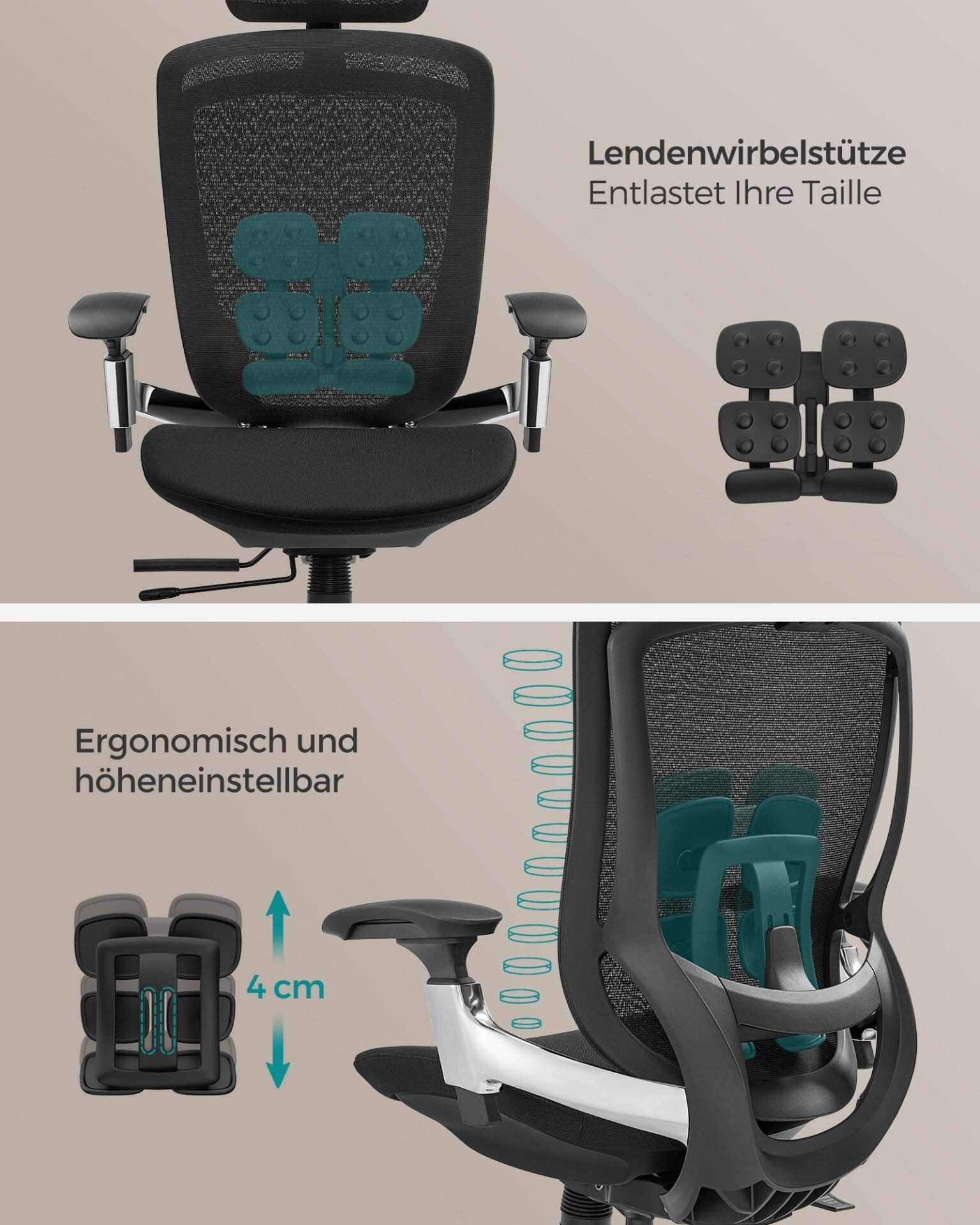 Ergonomisk justerbar kontorstol med justerbar lænefunktion - justerbart sæde - Ink Black 3 Ergonomisk justerbar kontorstol med justerbar lænefunktion - justerbart sæde - Ink Black - Billede 3