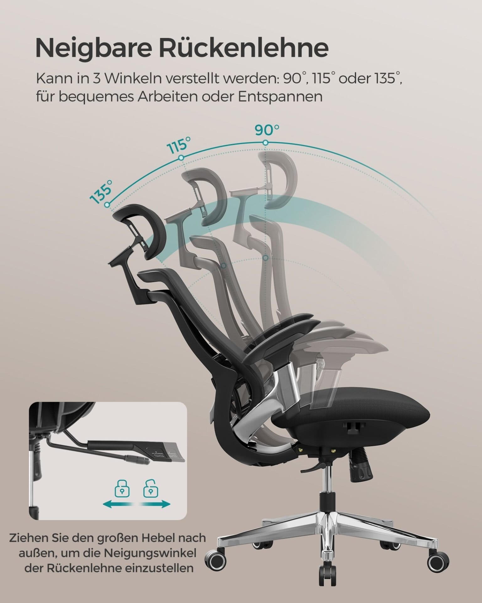 Ergonomisk justerbar kontorstol med justerbar lænefunktion - justerbart sæde - Ink Black 4 Ergonomisk justerbar kontorstol med justerbar lænefunktion - justerbart sæde - Ink Black - Billede 4
