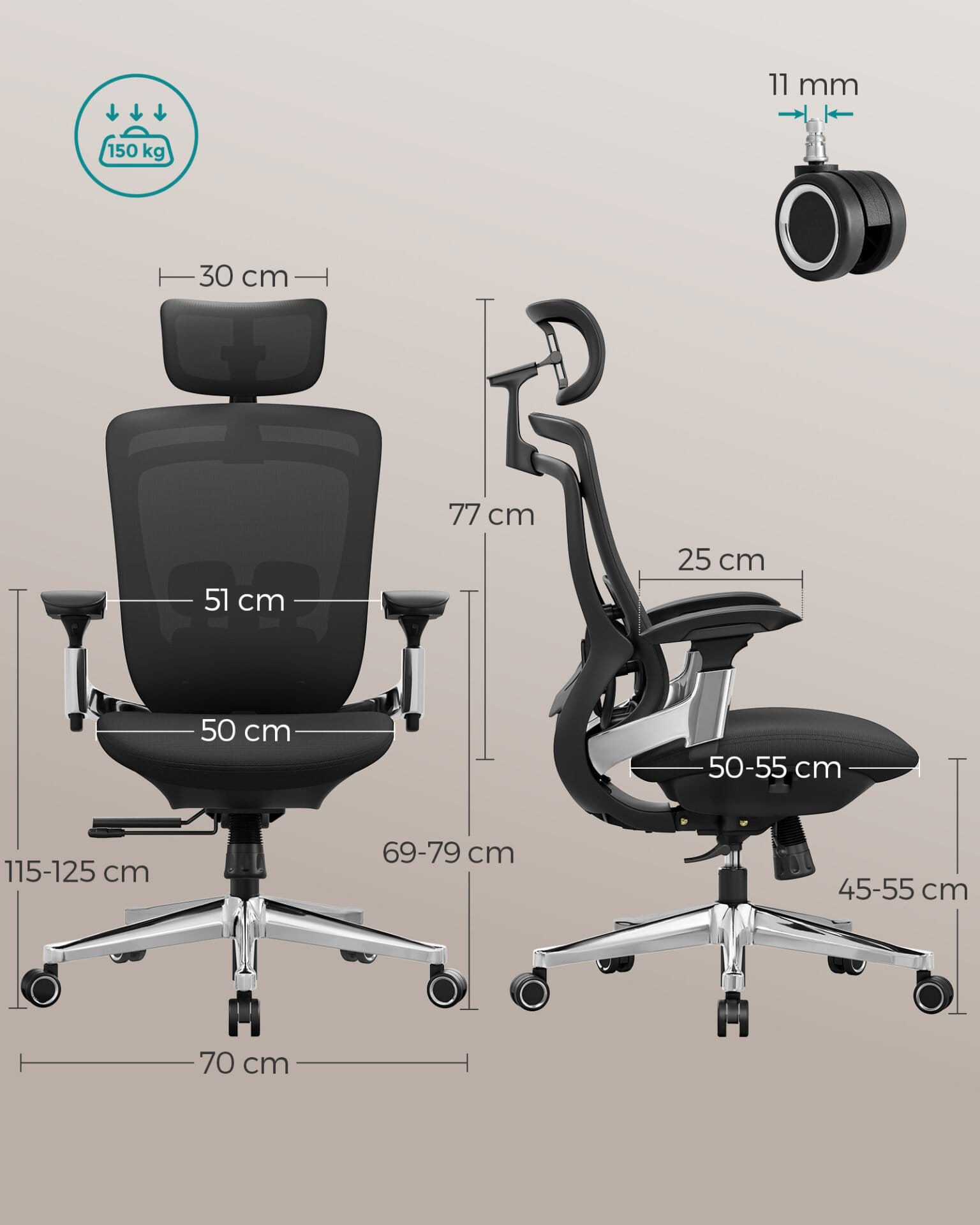 Ergonomisk justerbar kontorstol med justerbar lænefunktion - justerbart sæde - Ink Black 5 Ergonomisk justerbar kontorstol med justerbar lænefunktion - justerbart sæde - Ink Black - Billede 5