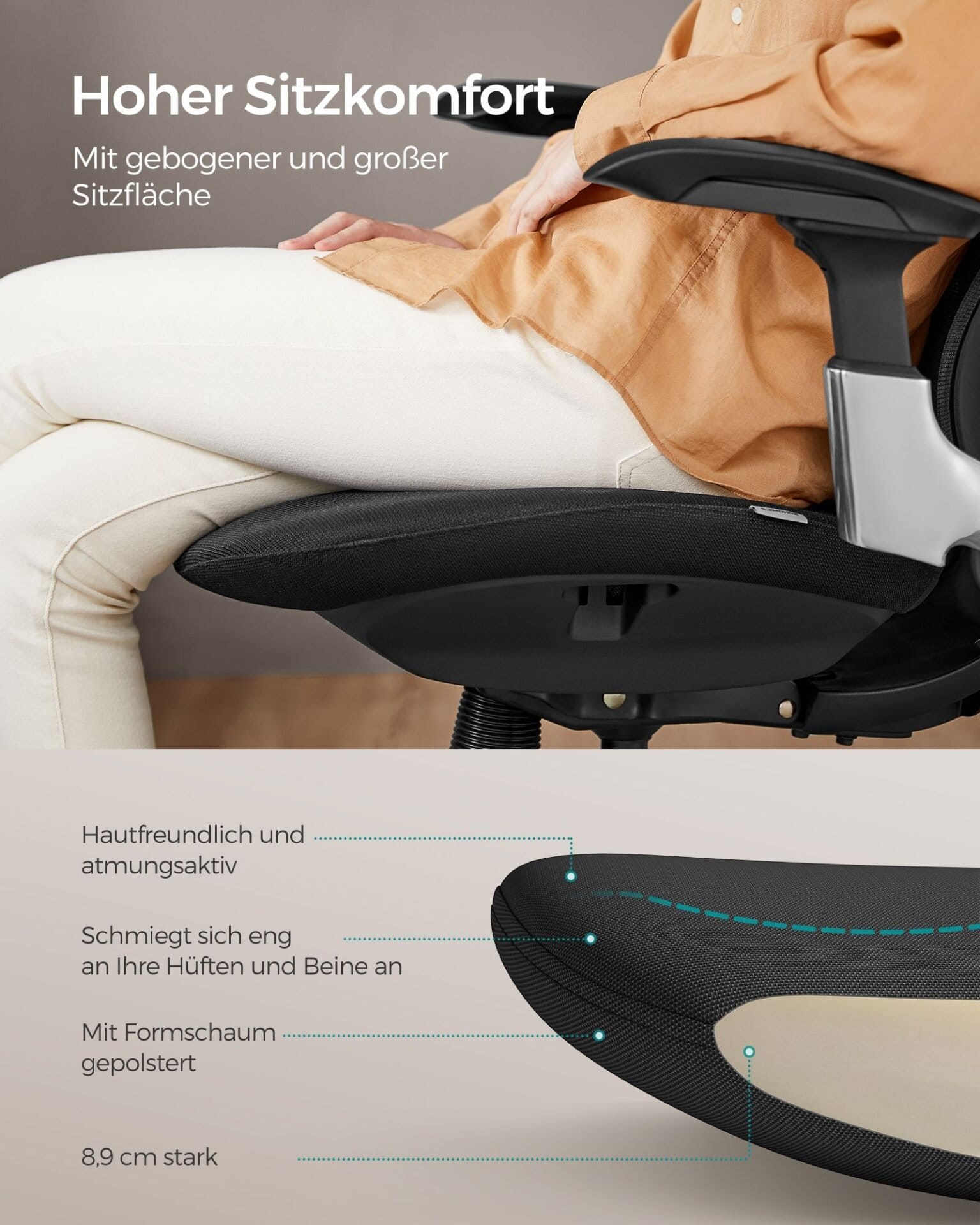 Ergonomisk justerbar kontorstol med justerbar lænefunktion - justerbart sæde - Ink Black 6 Ergonomisk justerbar kontorstol med justerbar lænefunktion - justerbart sæde - Ink Black - Billede 6