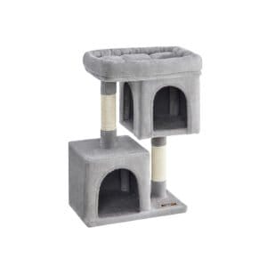 Feandrea Cat Tree, 74 cm Cat Tower, M, Cat Condo for Medium Cats up to 5 kg, Large Cat Perch, 2 Cat Caves, Scratching Post, Light Grey PCT612W01